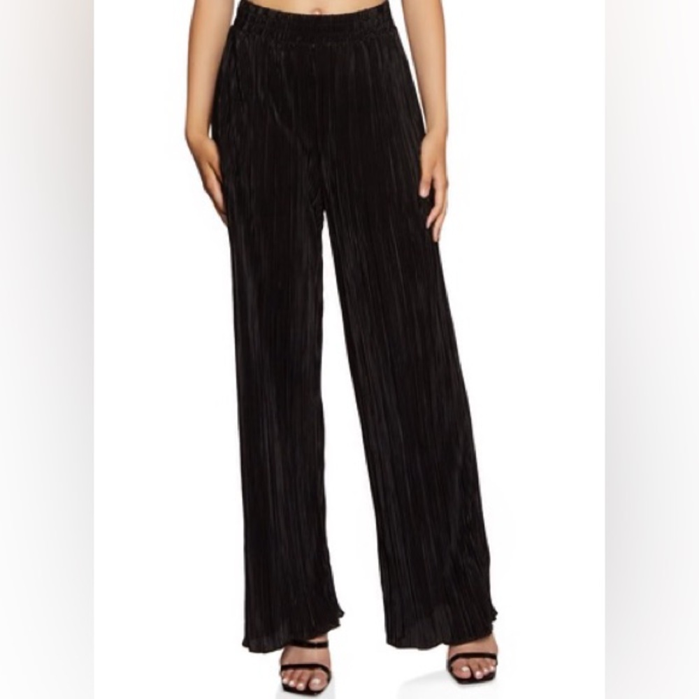 Joie Micropleated Elastic Waist Lightweight Black Pants